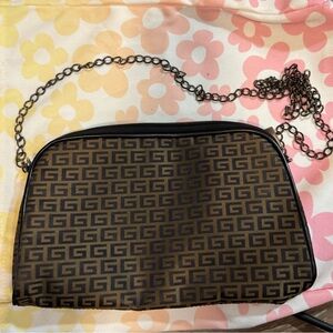 Brown Patterned Chain Shoulder Bag